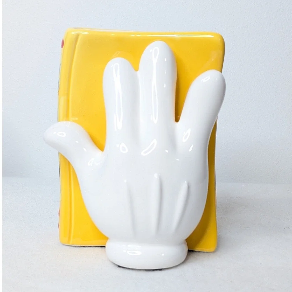 VTG Disney Enesco Mickey Mouse Story Book Gloves Ceramic Book Ends Blue Yellow